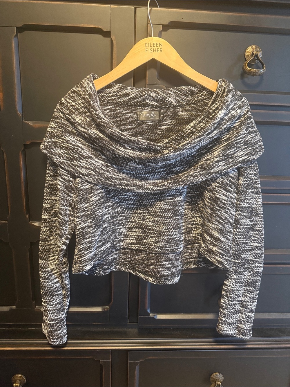 Sympli Marled Black and White Cowl Neck Sweater